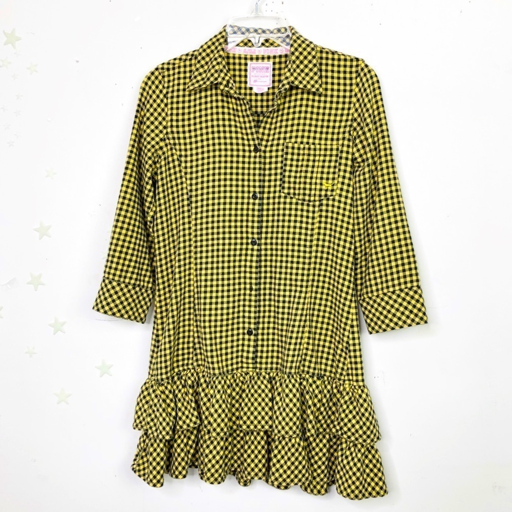 VICTORIA’S Secret pink gingham ruffled hem button-down mini dress